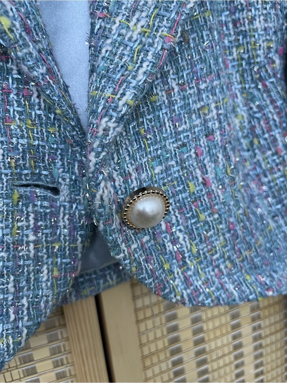 Sugar Thrillz Cropped Tweed Blazer in Blue Multi - Picture 4 of 8